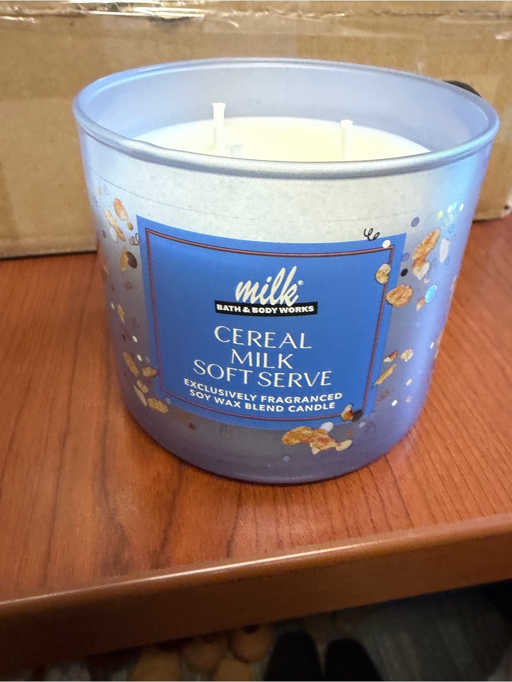 Bath & Body Works Cereal Milk Soft Serve Candle - Light Blue with Gold Accents
